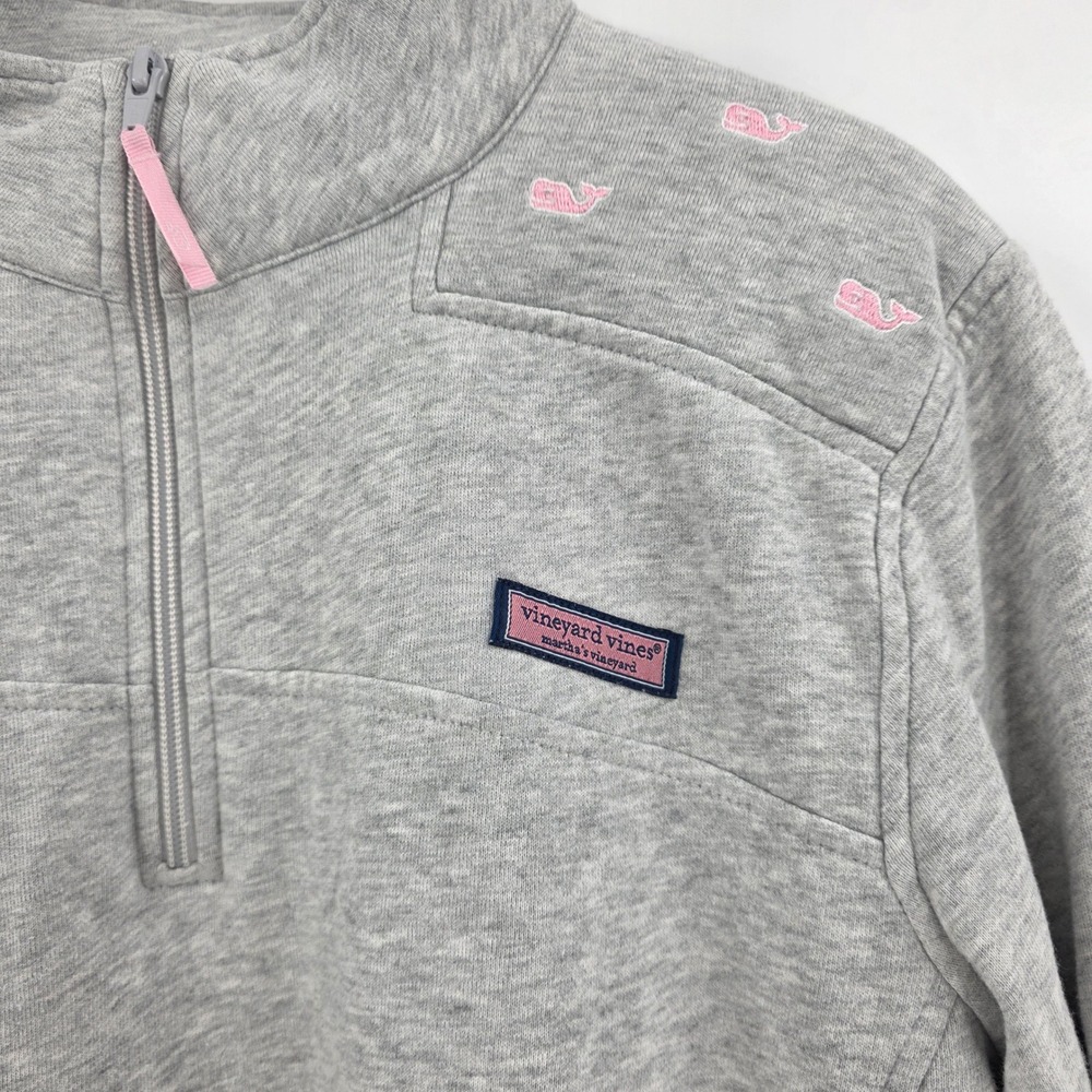 VINEYARD VINES PINK WHALES SHEP 1/4 ZIP SWEATSHIRT WOMENS XL GRAY PULLOVER BEACH - Picture 5 of 13